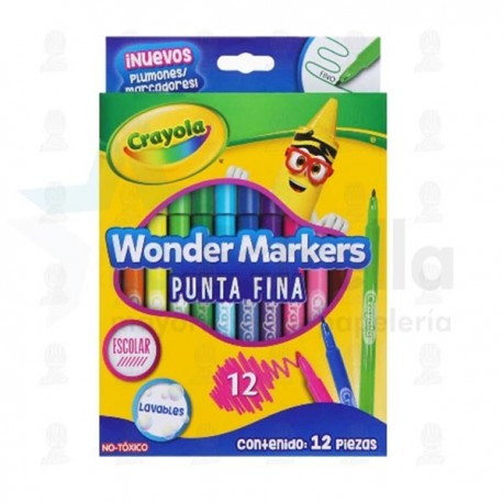 PLUMON CRAYOLA WONDER MARKERS C/12 COLORES LAVABLES 580080 /24