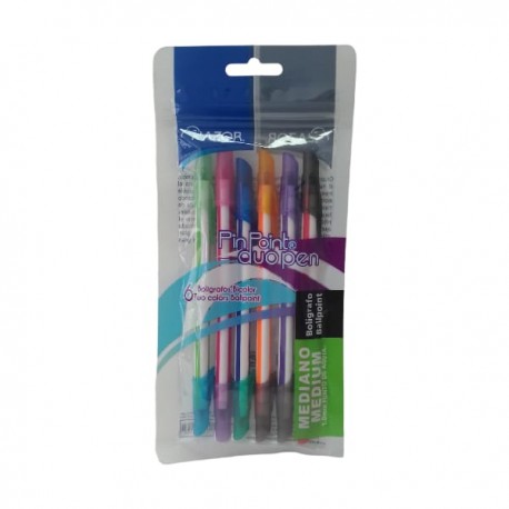 BOLIGRAFO PIN POINT DUO BOLSA CON 6 PIEZAS COLORES SURTIDOS 6876 /24